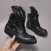 R-o Genious Sneakers Vollschwarzes Leder High-Top-Schuh Herren Sneaker Reißverschluss Damen Freizeitschuhe Geobasket Design Stiefeletten