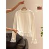 Korean Style Lace Trim Fleece Patchwork Long Sleeve T-Shirt for Autumn/Winter Women