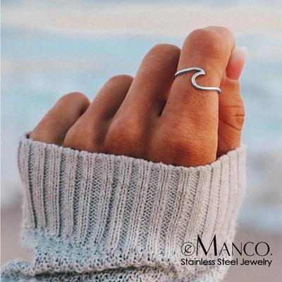 eManco European & American Titanium Steel Wave Ring for Women