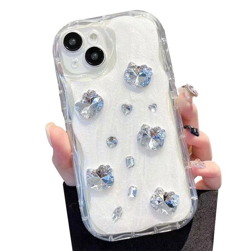 Applicable To Apple Mobile Phone Case, High-end Pearlescent Powder Three-dimensional Diamond Mobile Phone Case, Fashionable Light Luxury Transpa