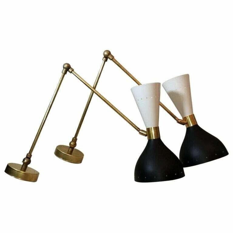 Set of Two Italian Diabolo Wall Sconces – Modern Style Brass Light Fixtures
