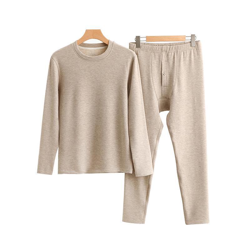 Ensemble de sous-vêtements thermiques en cachemire et soie pour homme de classe A: Haut et bas à col rond ajusté, plus velours pour plus de chaleur en automne/hiver.