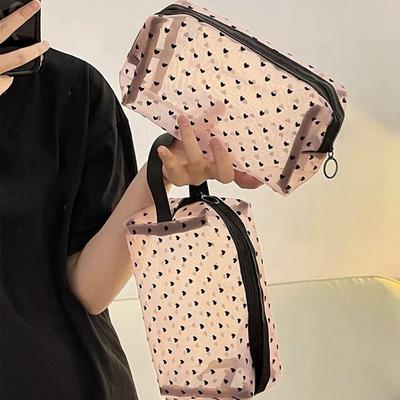 Heart Transparent Mesh Makeup Bag Multifunction Portable Ladies Toiletry Storage Bag Black/Pink Women Cosmetic Storage Pouch