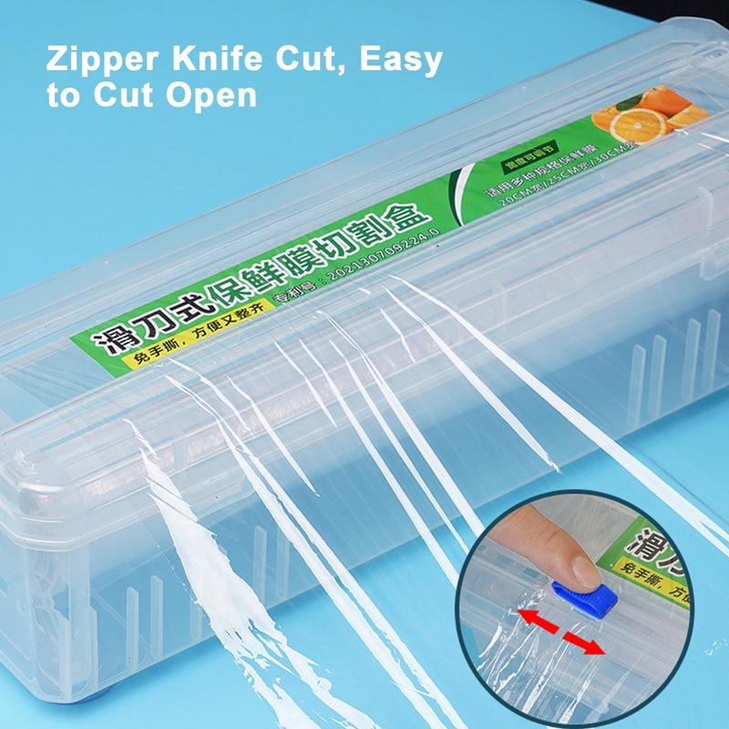 Durable Cling Film Wrap Dispenser Plastic Cling Film Refillable Box with Slide Cutter Cling Film Cutter Box Kitchen Storage Tool