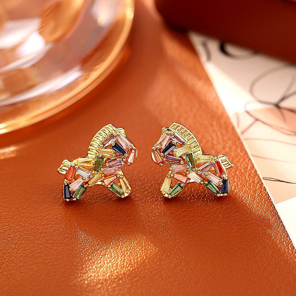 Copper New Year Pony Jewelry Set Good Luck Vintage Zircon Earrings Necklace  Girls