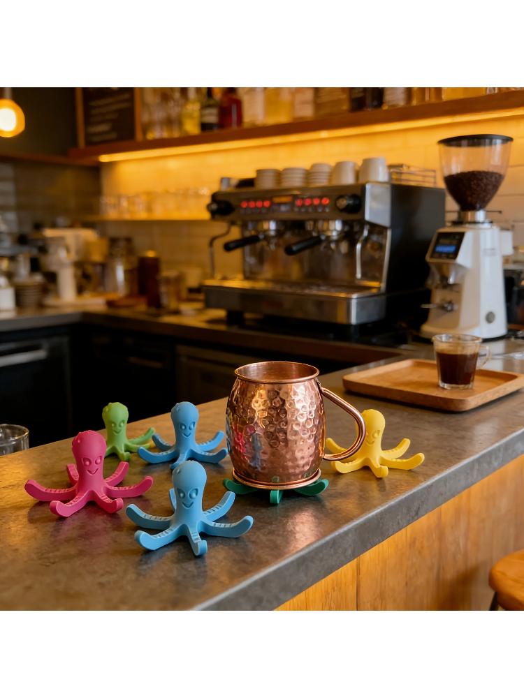 2-Pack Blue and Pink Octopus-Shaped Freestanding Water Bottle Drying Rack, Cup Draining Rack, Decorative Piece