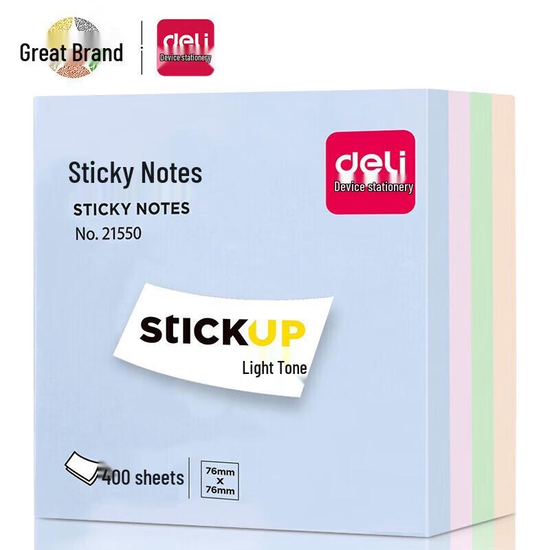 Deli 76x76mm Pastel Sticky Notes, 400 Sheets