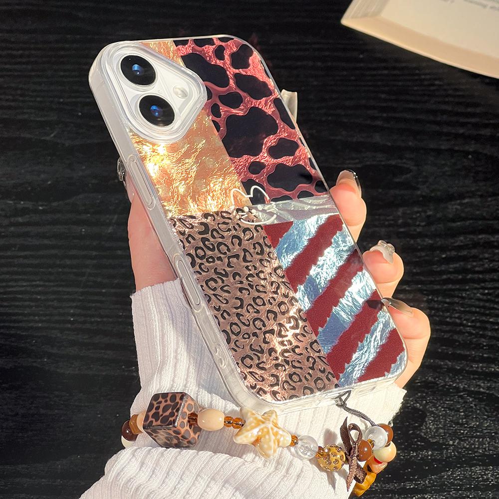 Bracelet Chain Painted Phone Case For iPhone 16 11 12 13 14 for 12 14 16 Pro 14 16 Pro Max Cute Pattern Hard Cover With Lanyard