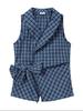 Women's Slim Fit Blue Plaid V-Neck Bow Tie Sleeveless Vest