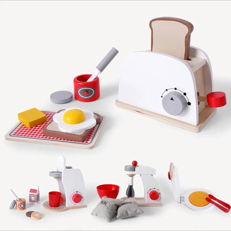 Wooden Kitchen Pretend Play Toy Simulation Wooden Coffee Machine Toaster Machine Food Mixer Baby Early Learning Educational Toys