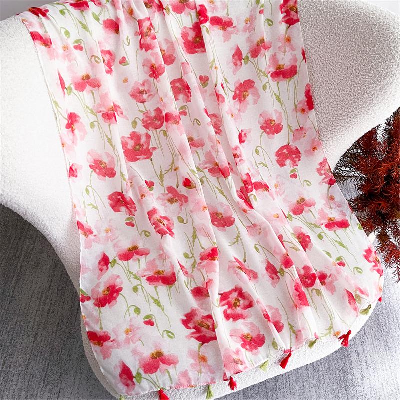 Spring and Summer New Flowers Pattern Cotton Linen Scarf for Women Autumn Warm Soft Shawls Muslim Hijab Poncho Echarpe Stoles