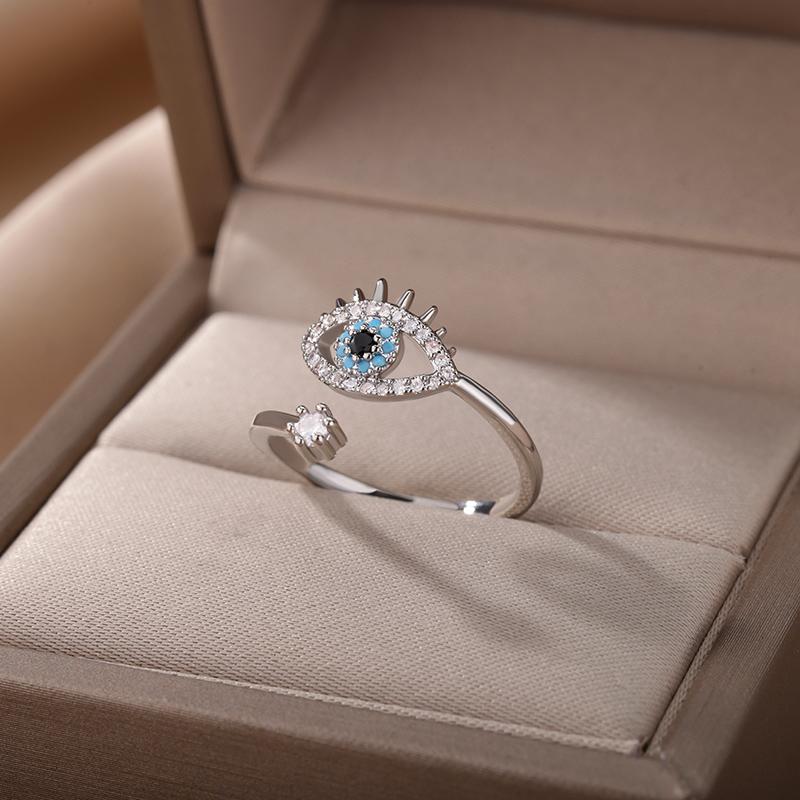 Lucky Turkish Blue Evil Eye Rings For Women Open Adjustable Stainless Steel Ring 2024 Trend Wedding Band Couple Jewelry Gift