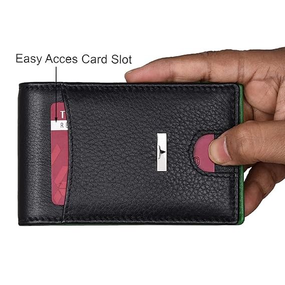 Eddy Czarny/Zielony Portfel Skórzany z Klipsem na Pieniądze dla Mężczyzn