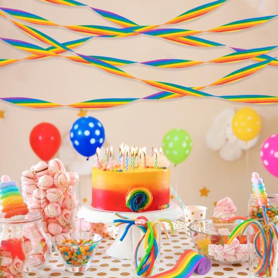 32ft Rainbow Crepe Paper Streamers Colourful Crepe Paper Roll for Birthday Party