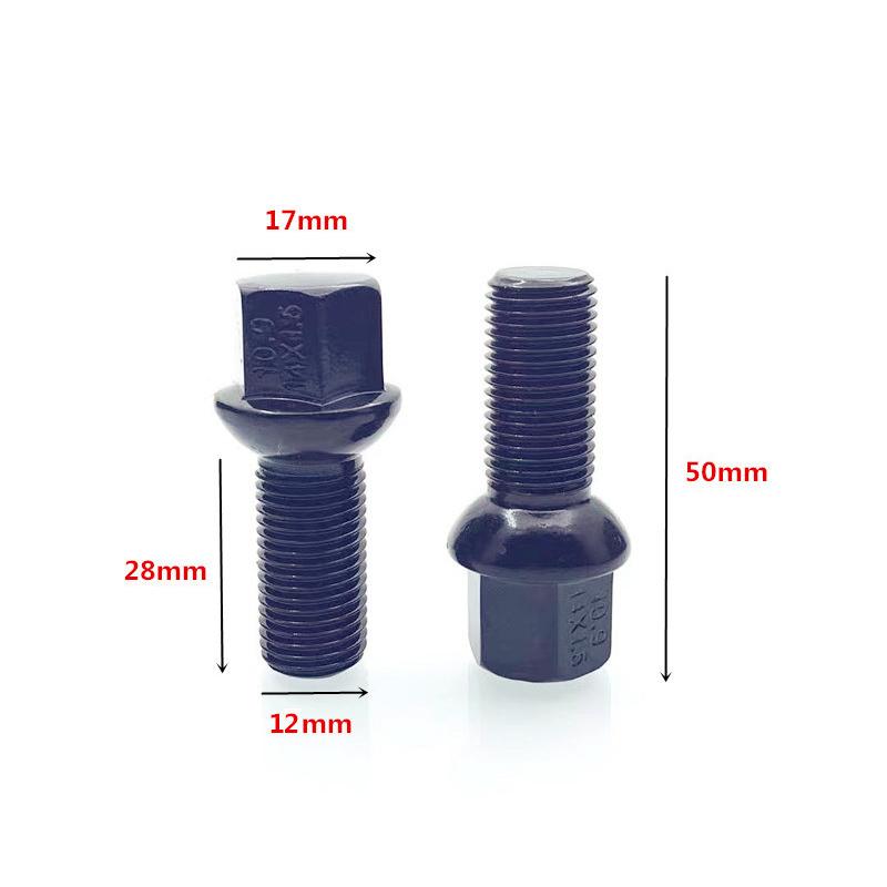 20PCS Suitable for Mercedes-Benz Jetta Volkswagen BMW modified extended ball type tire screw M12x1.5 black wheel hub screw