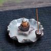 Lotus Ceramic Backflow Incense Burner & Holder - Ge Kiln Zisha Ornament