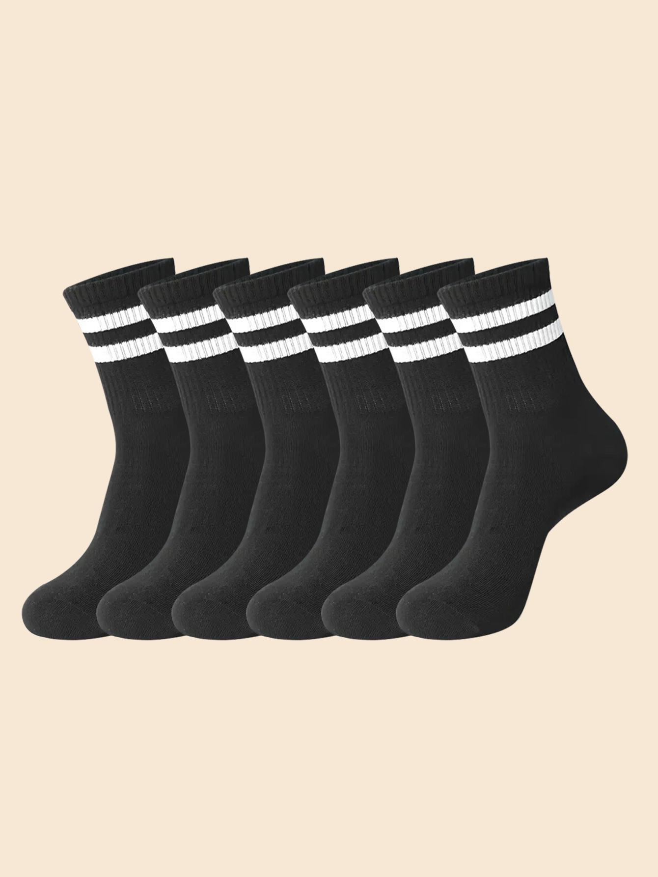 

6/10 Pairs Men S Socks Spring Autumn Simple Casual Black White Striped Socks Breathable Mid Tube Sock High-Quality Round Neck One Size