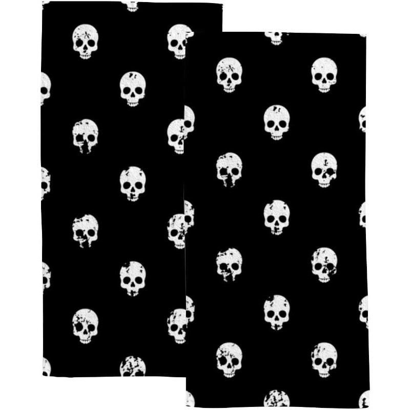 Grunge Skull Pattern Towel Single Sided 2D Print Edgy Stylish Absorbent Towel Bathroom Kitchen Gym Home Bold Vibe Accessory Gift W40*H60(CM)