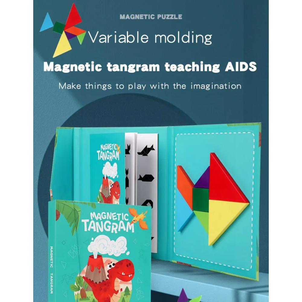 Wooden Jigsaw Magnetic Tangram Puzzle Book Educational Toys for Children Baby Kid Portable Montessori Learning Intelligence