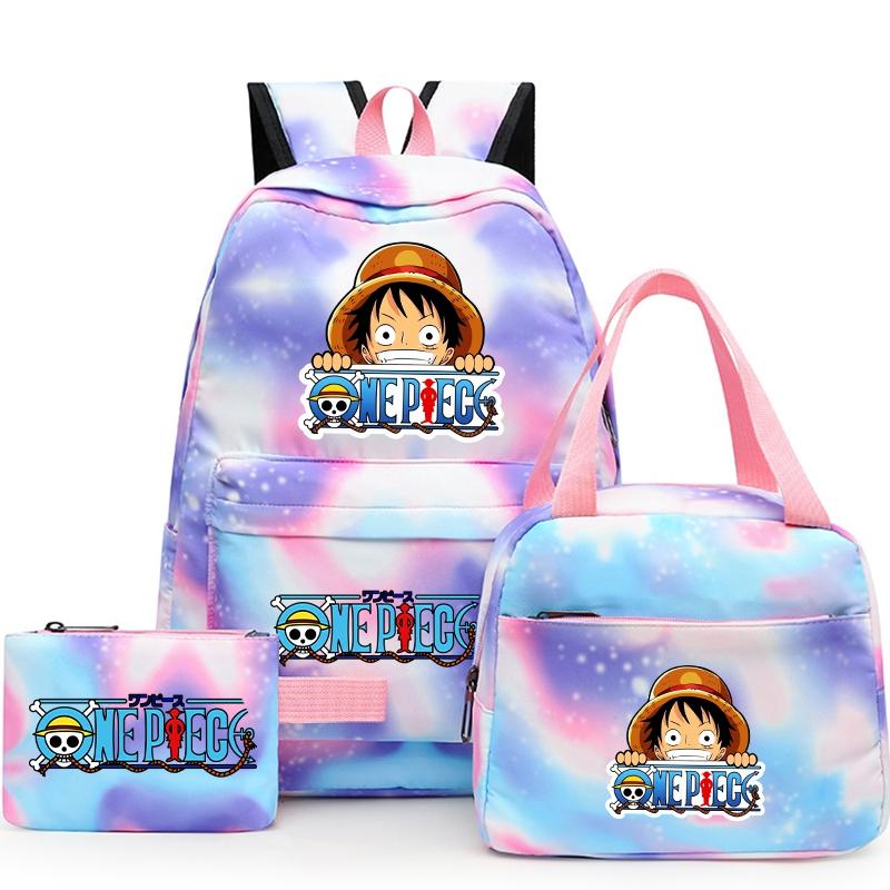 3Pcs/set Anime One Piece Backpack for Girls Boys Back To Schoolbag with Lunch Bag Student Bookbag Men Women Travel Bag Mochil