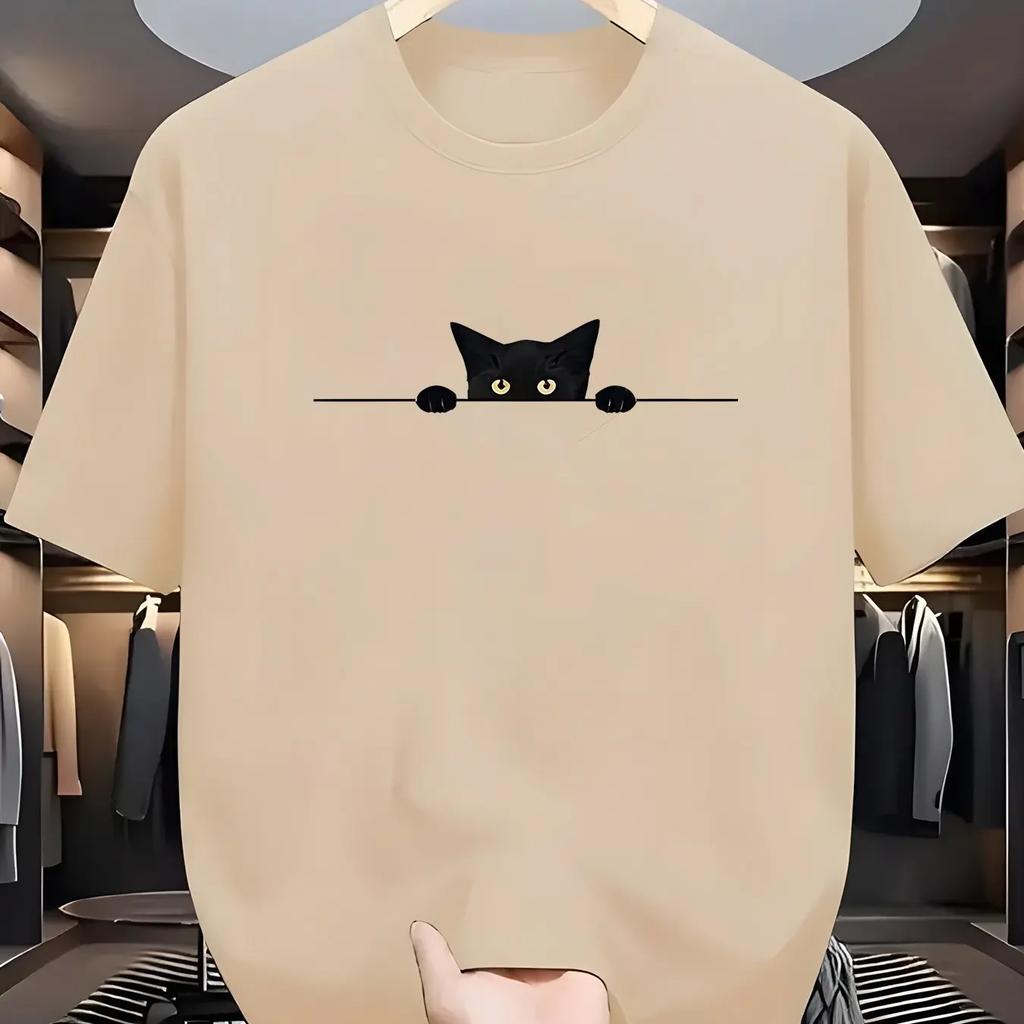 2026 Summer Unisexs Summer Cotton Casual Cute Catpatterned Printed Roundneck Shortsleeved Tshirt for Streetwear