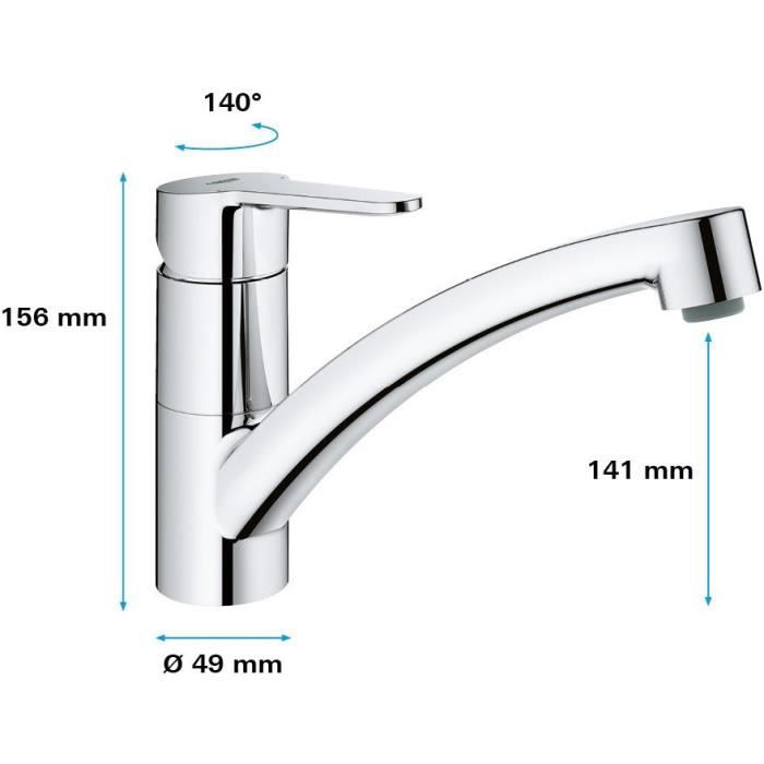 Mitigeur évier GROHE Start Eco - Chromé - Bec bas - Métal