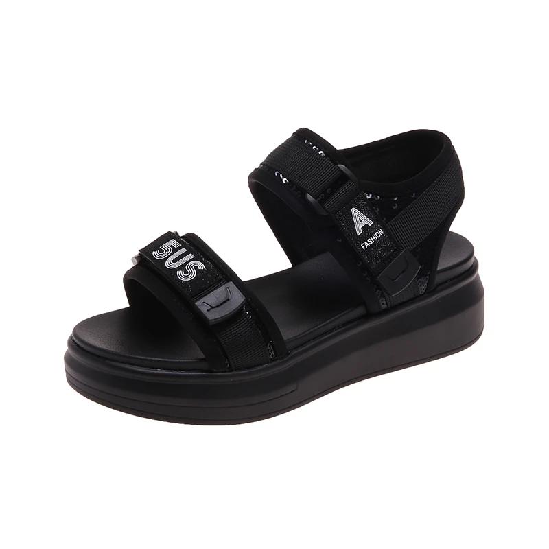 

Обувь, женские сандалии, новинка 2024 года, женские летние сандалии на каблуке, на платформе, Sandalias Mujer, мягкая женская обувь на танкетке, летняя обувь 34 чёрный