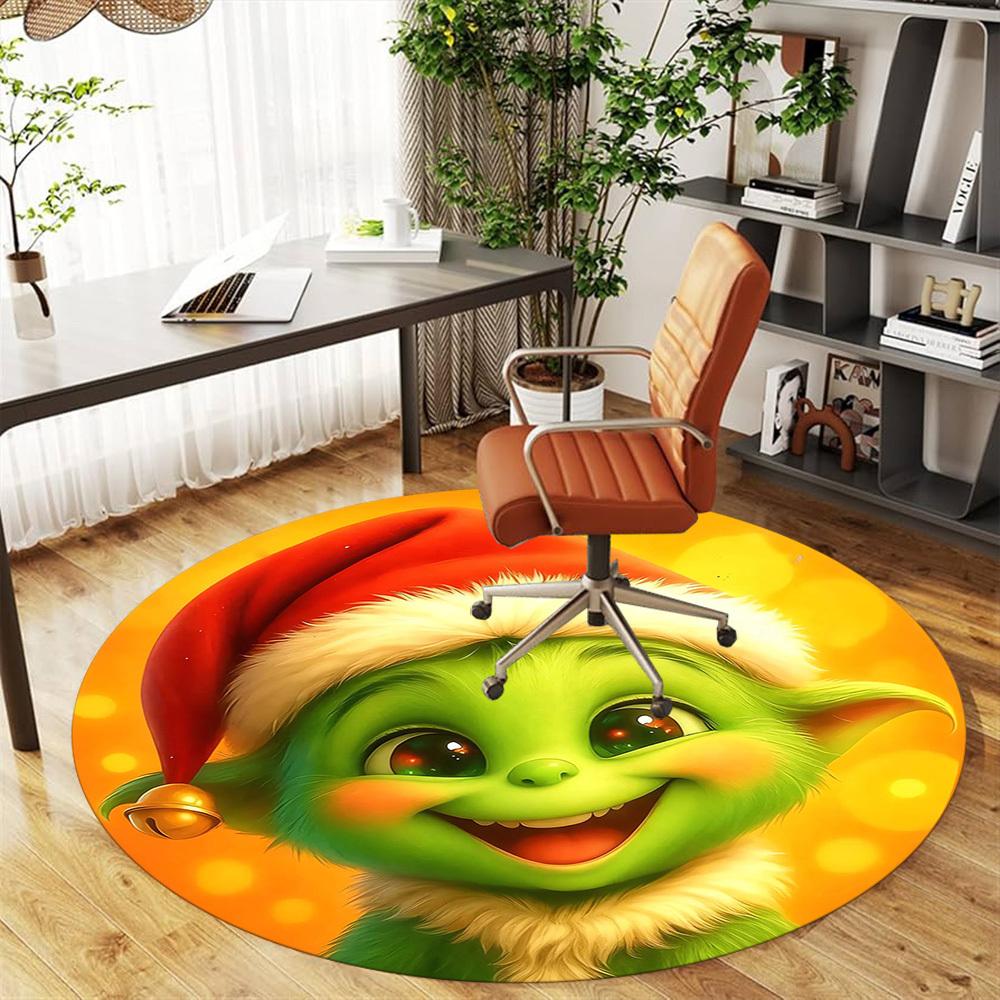 1pc Christmas Grinch Round Chair mat Area Rug - Non-Slip, Floor Mat for Office, Bedroom, and Indoor Decor -1002093