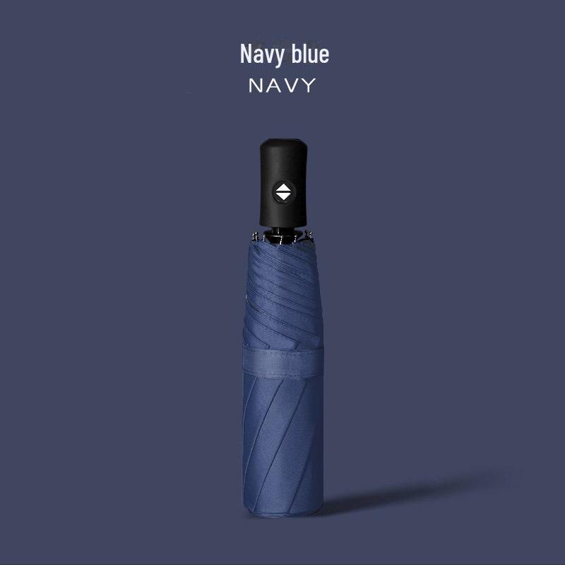 Black 16-Bone Automatic Three-Fold Dual-Purpose Umbrella for Sunny and Rainy Days - Large, Reinforced, Anti-Storm Design.