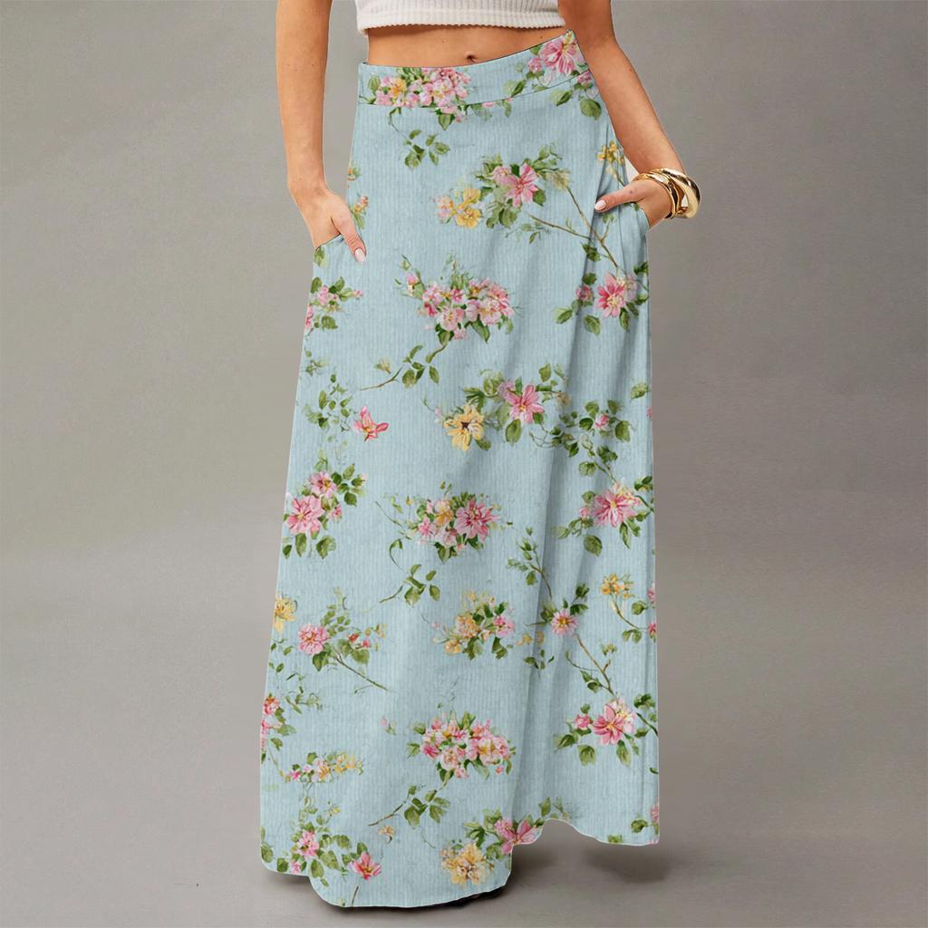 Damen Fließendes Maxi-Kleid Normal Lässig Geblümt Sommer Böhmischer Rock