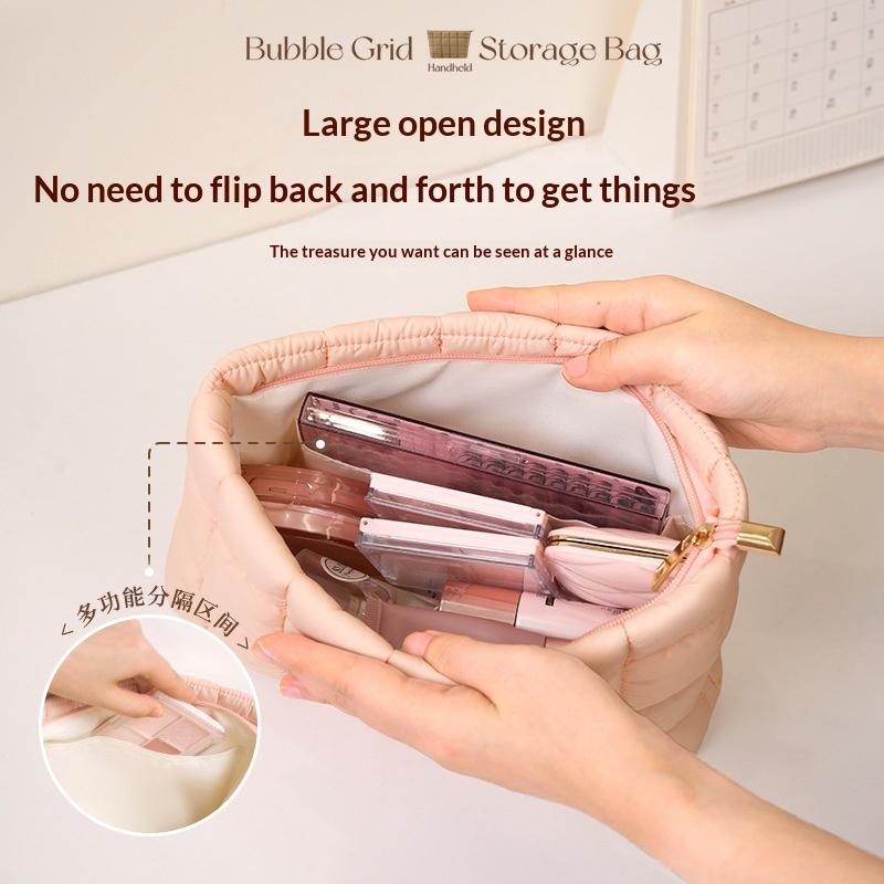 Stylish Square Quilted Makeup Bag for Women Lightweight Cosmetic Storage Clutch Portable Pouch for Girls Travel Bathroom Use