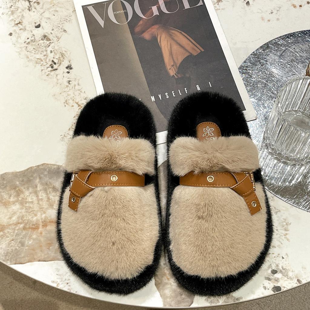 Thick-bottomed bag head Mao Mao slippers women's outer wear 2025 autumn and winter explosion high-end indoor home non-slip cotton slippers