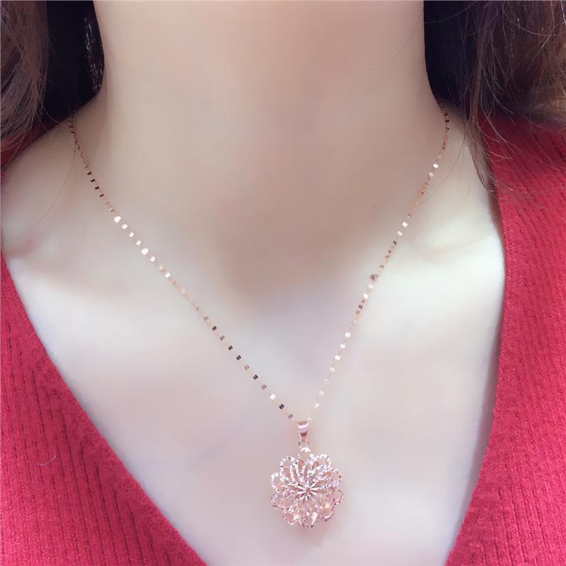 Purple Gold Shiny Hollow Flower Pendant Simple And Elegant Temperament Rose Gold Plated Collarbone Chain