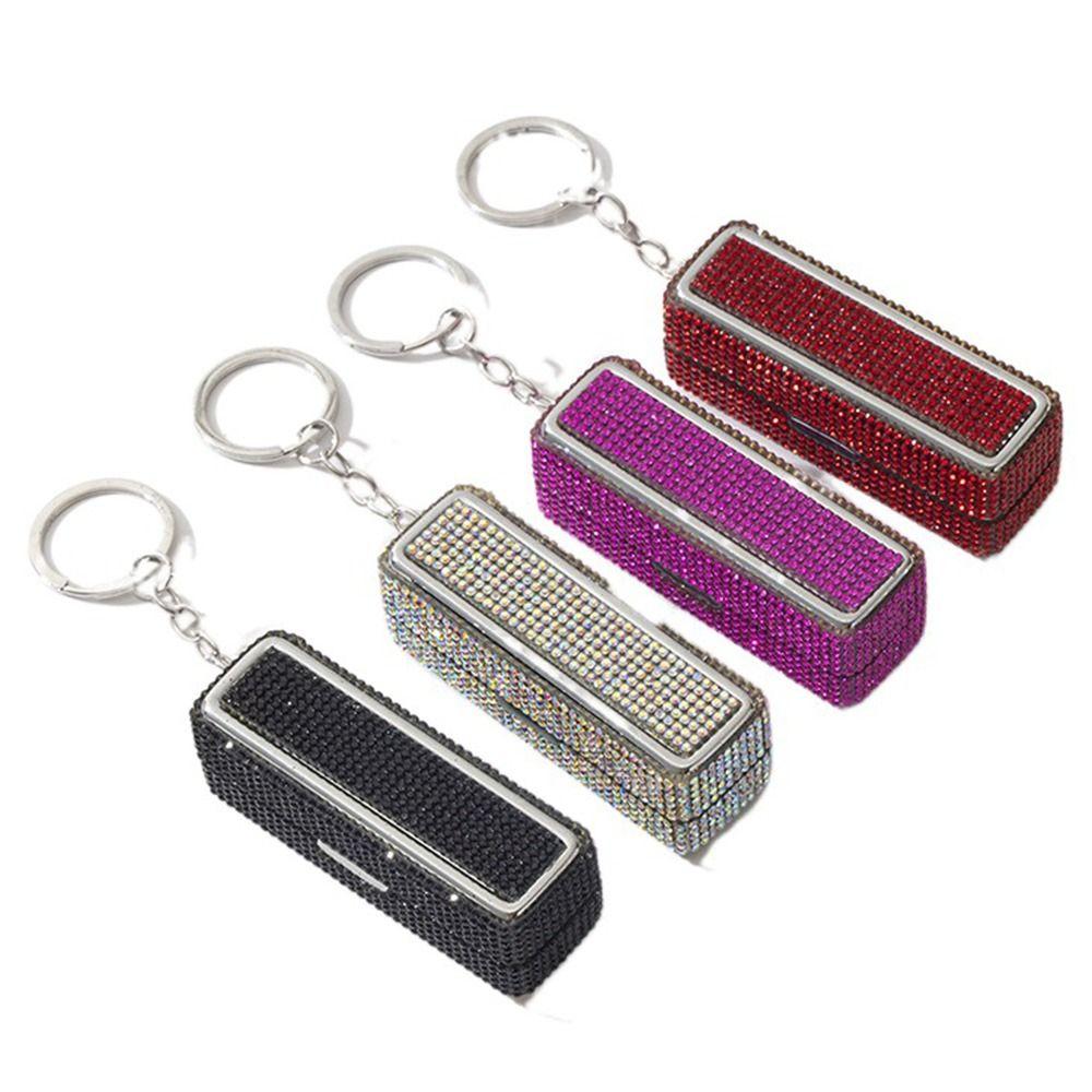 Bling Lip Gloss Storage Case Keychain Portable Lipstick Holder Rhinestone Lipstick Box  Makeup