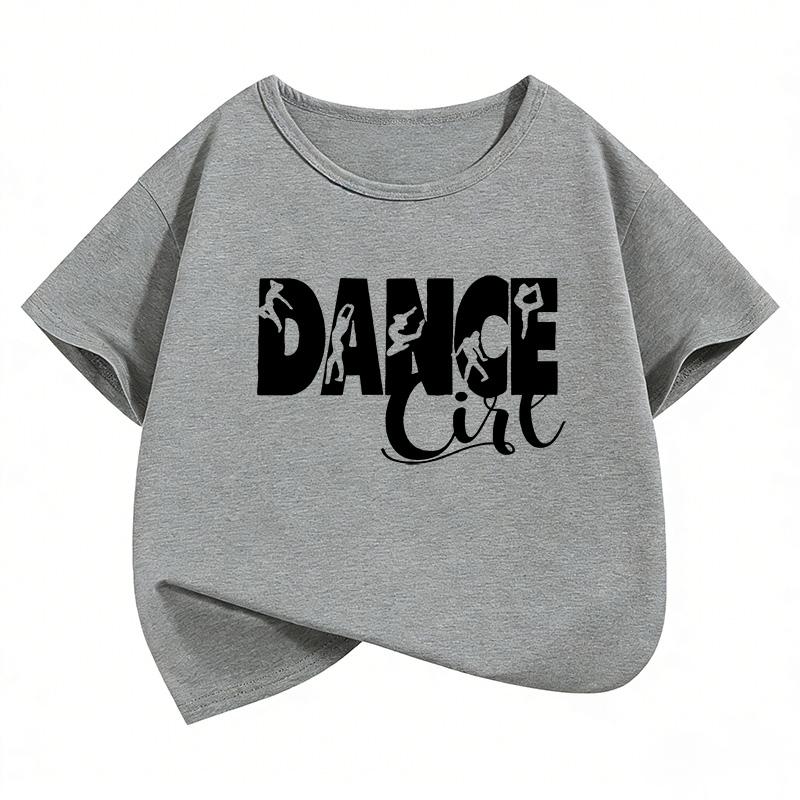 Dance Girl Letter Printed  T Shirts Short Sleeve Y2k Kids Children's