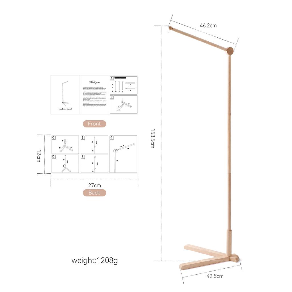 Wooden Crib Mobile Holder For Baby Bed Free Standing Bell Bracket With Rattlessafe Sturdy Nursery Decor For Newborn 0-12 Months