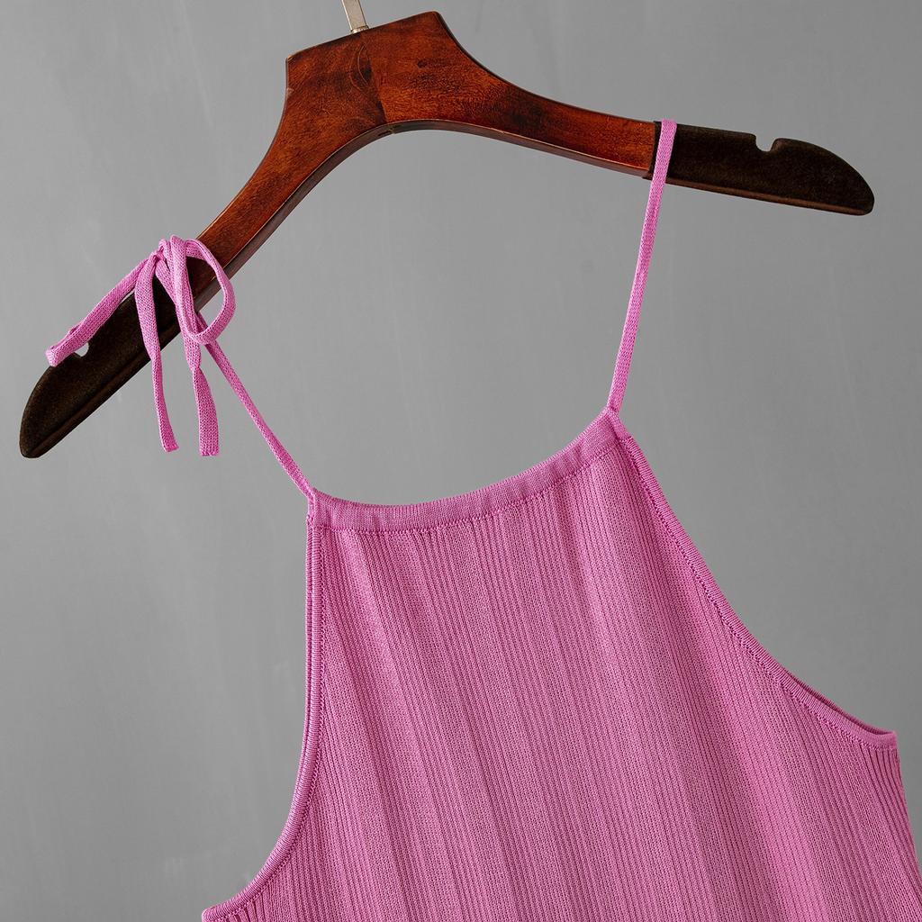 Damska letnia, zapinana na wysoki stan, szczupły wygląd, jednokolorowa, prosta konstrukcja, wyczucie, cienka, dzianinowa sukienka z zawieszką