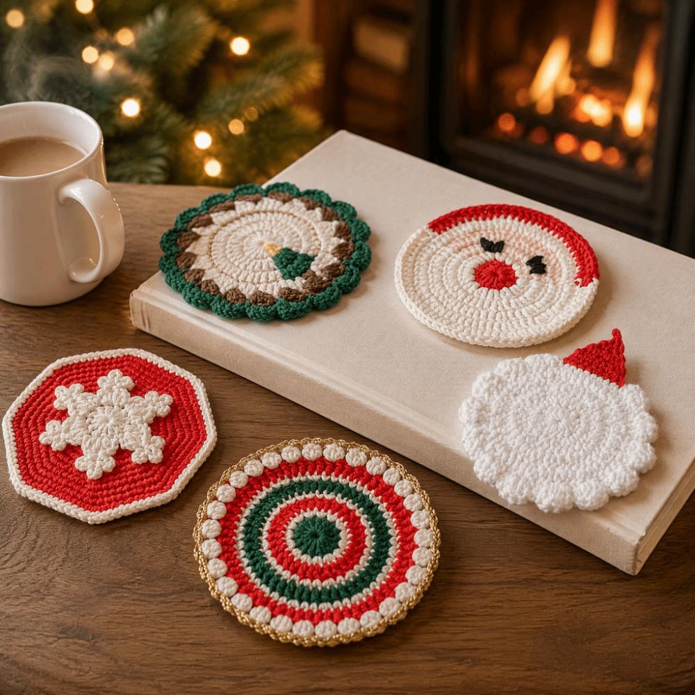 Handmade Non Slip Mat Knitted Table Mat Crochet Christmas Coaster Table Decoration