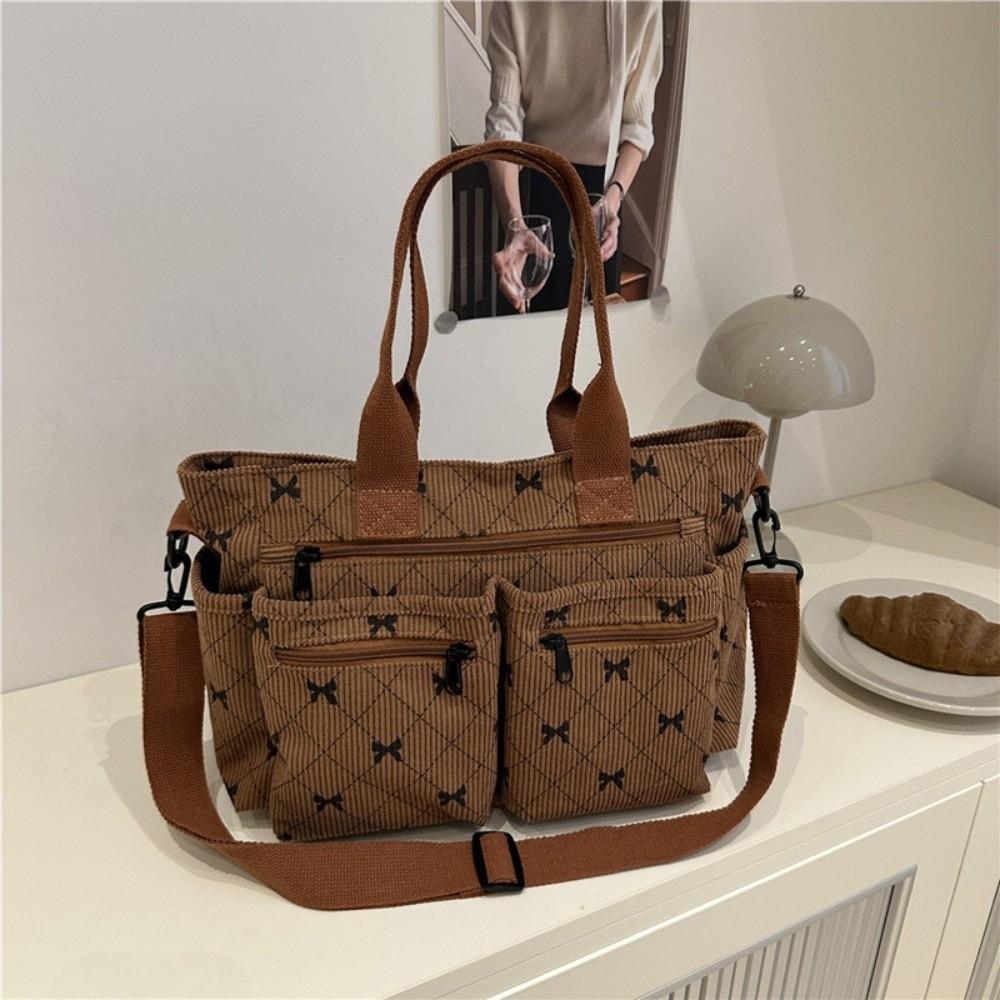 Bowknot Print Women's Shoulder Bag Large Capacity Commuting Handbag Underarm Tote Bag School