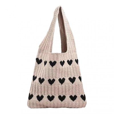 Dámská taška přes rameno Pletená velkokapacitní široká ramenní popruhy Tepelný vzor Kontrastní barva Velký otvor Lehká dámská kabelka Tote Bag
