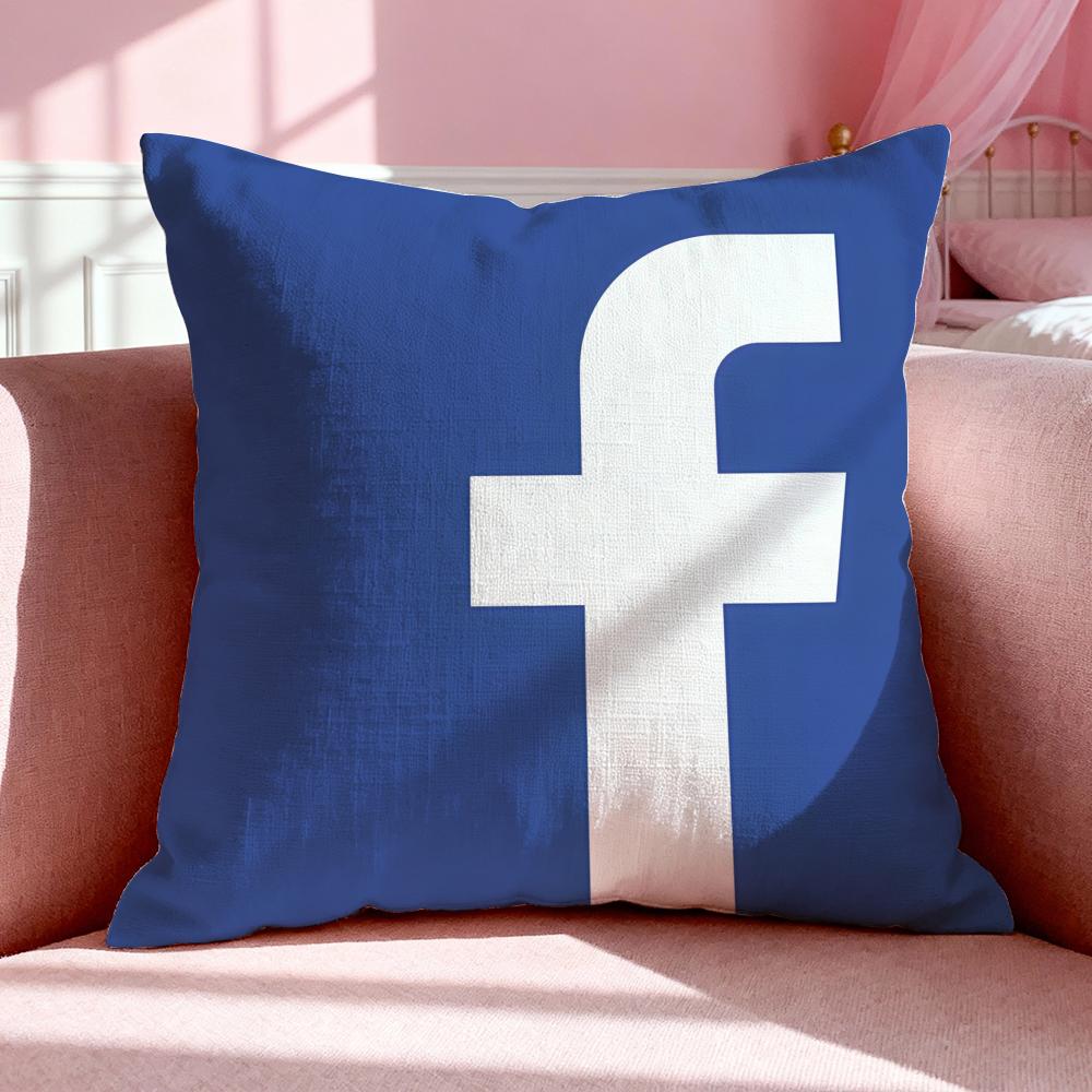 Social FFFFacebookSS Cushion Cover Breathable Linen Pillowcase Summer Odorless EcoFriendly Invisible Zipper Washable