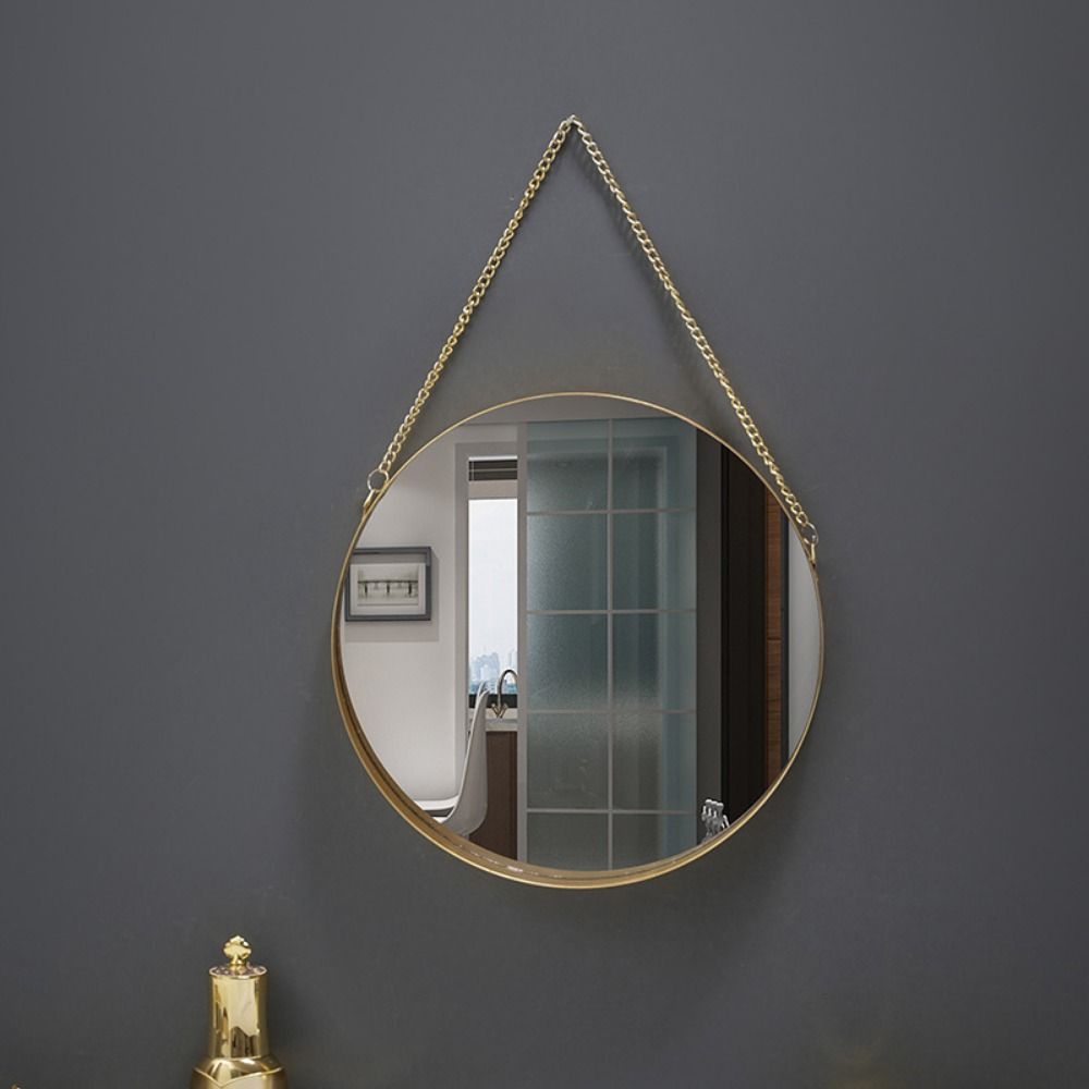 Oglindă Decorativă Nordică cu Lanț Metalic Rotundă/Hexagonală/Dreptunghiulară Agățată de Perete Baie