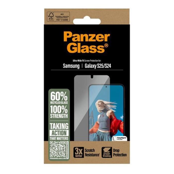 Protection d'Écran - PanzerGlass - Galaxy S24/S25 - Oléophobe - Ultra-Wide Fit - Transparent