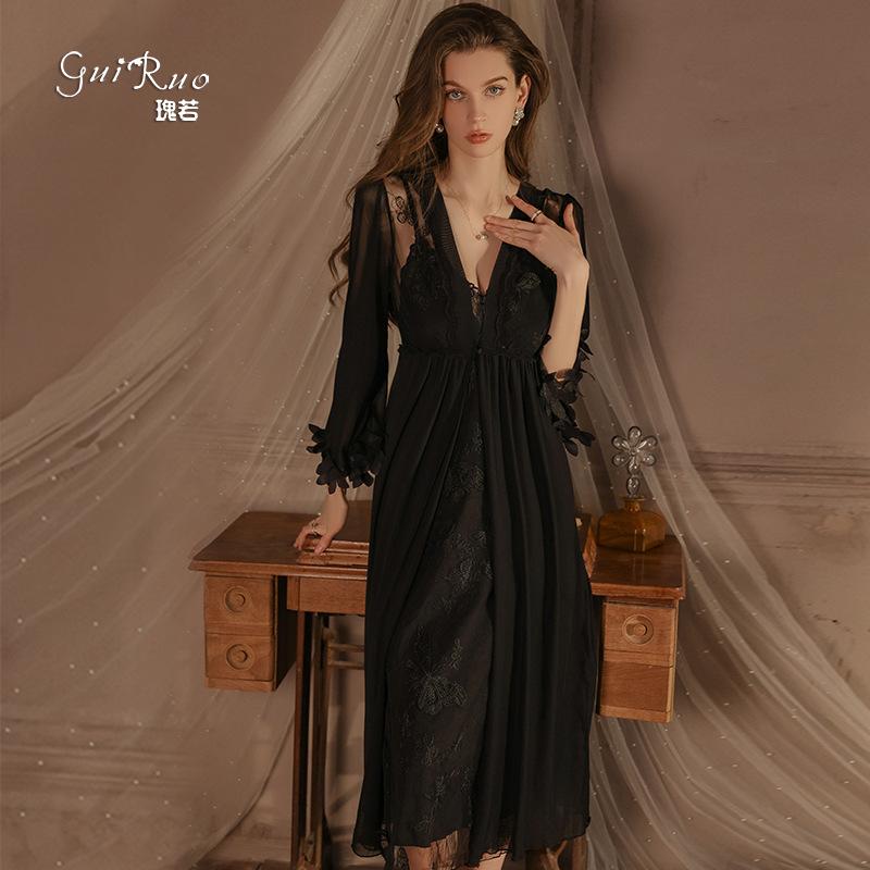Women's Plus Size Summer Embroidered Padded Cami Sleep Dress with Robe Set