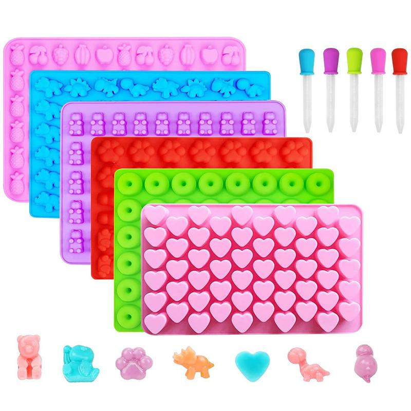 Gummy Bear Mold Silicone Chocolate Mold with 2pcs Dropper DIY Dinosaur/Bear/Heart and Mini Donuts Festival Party Baking Mold