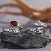 S925 Sterling Silver Inlaid With Natural Garnet, Opal Color Botai Silver Ring, Female Personality Snake Head Design Open Ring