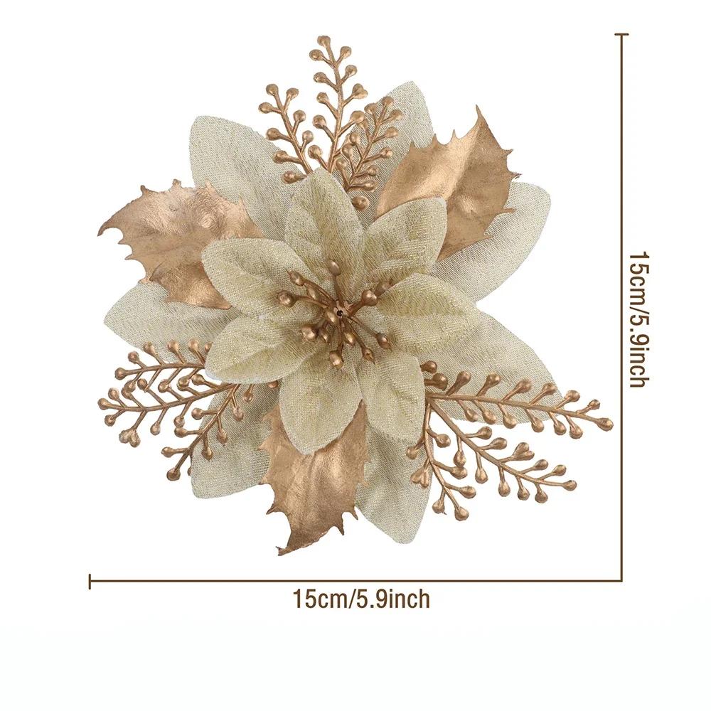 Artificial Flowers Christmas Decor Xmas Tree Ornaments For Home Decor Fake Flower Navidad New Year  Party Supplies