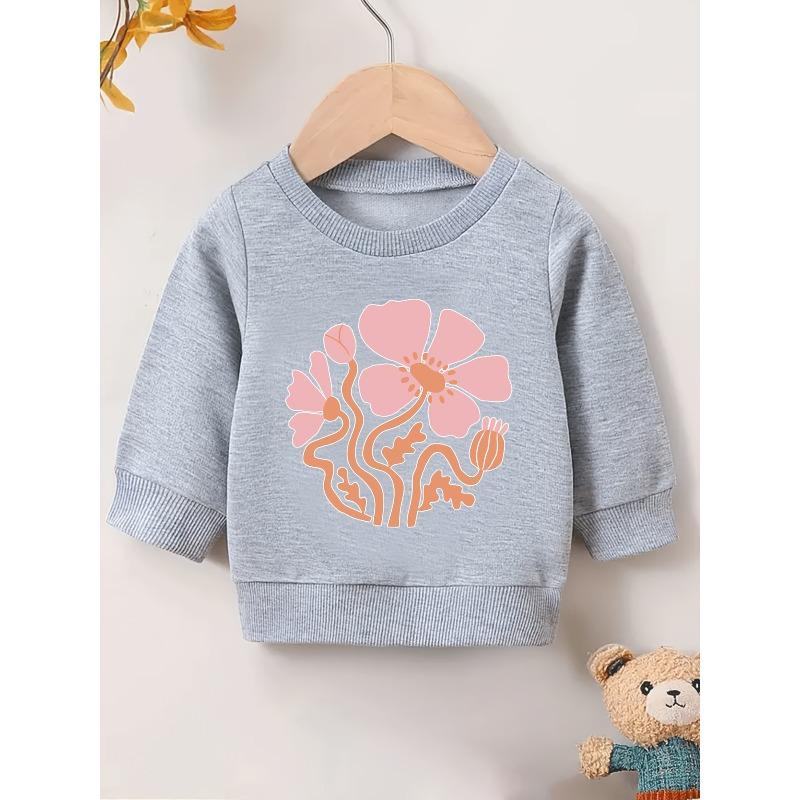European Size Spring and Autumn Baby Girl Comfortable Simple Printed Pattern Versatile Round Neck Sweatshirt