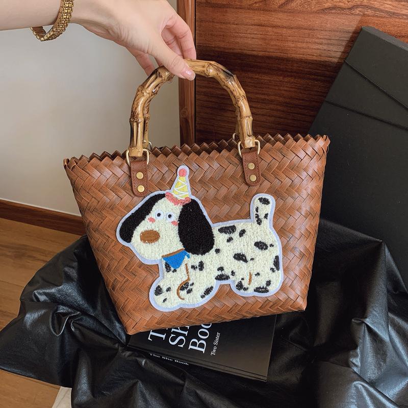 Large Capacity Dachshund Handwoven Bag Vegetable Basket Rattan Handbag Work Sundries Small Bag Picnic Women's Bag