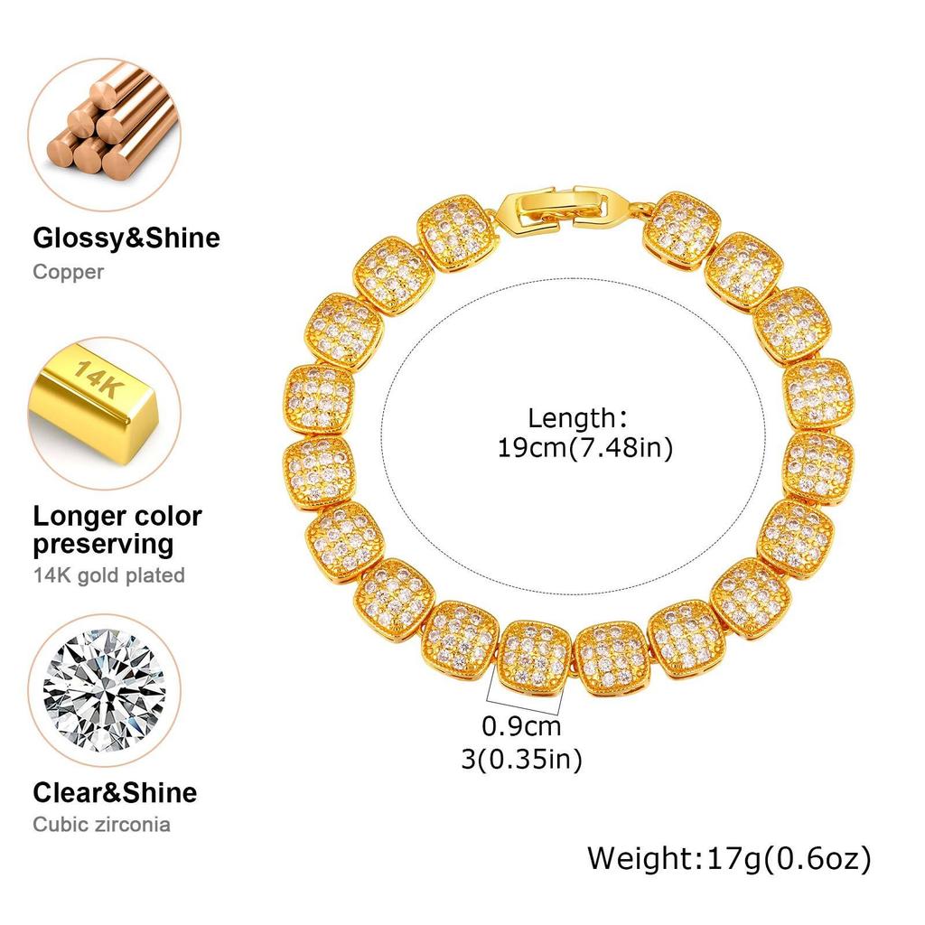 Tennis Bracelet for Women, Rhinestone 18K Gold Plated Iced Out Cubic Zirconia Link Fashion Stackable Bangles Jewelry